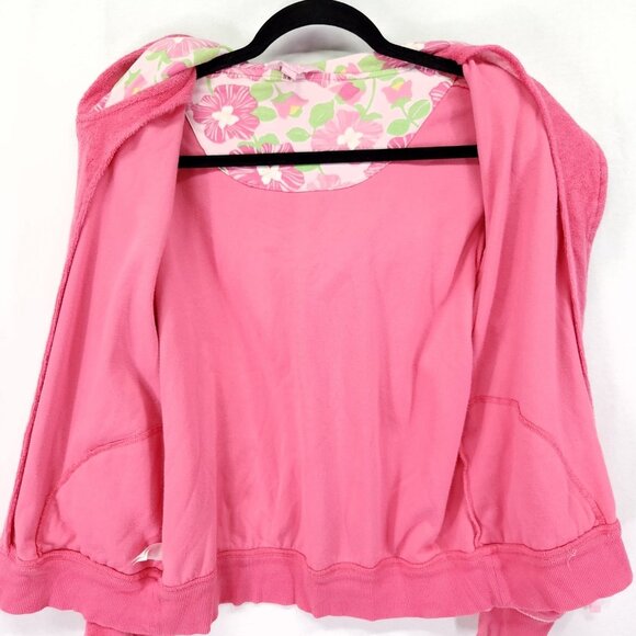 Lilly Pulitzer Full Zip Hoodie Size Large Y2K Pink Terry Cloth Jacket Pockets - Picture 3 of 12